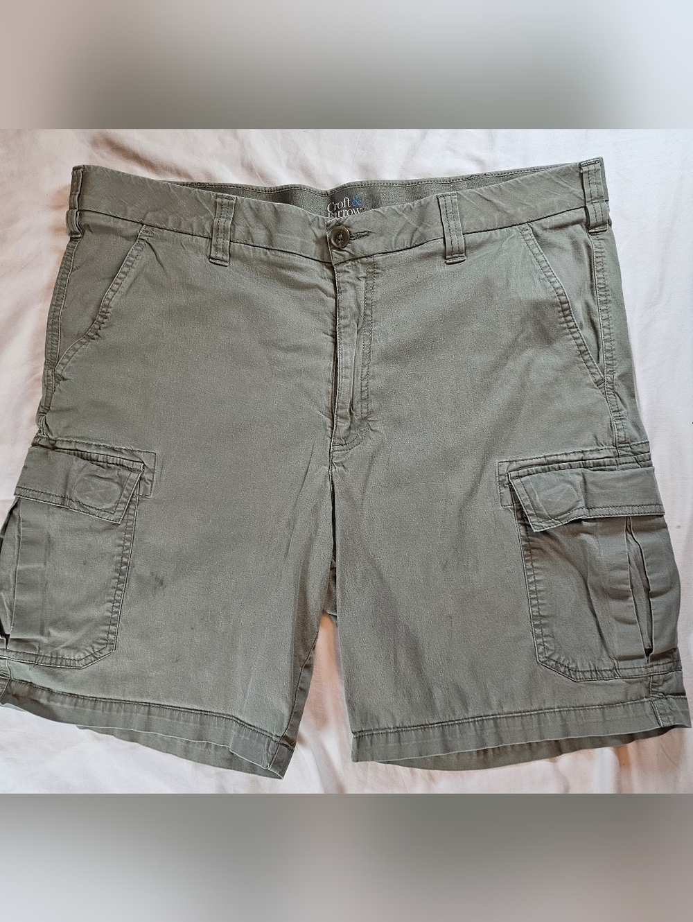 Croft & Barrow Mens Khaki Green Cargo Pockets Chino Button Up Shorts Size 38
